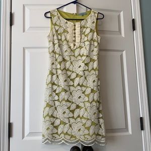 Green Floral Lace Overlay Shift Dress